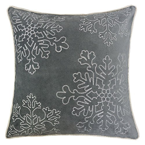 Embroidery Gray Velvet Throw Pillow Cover, Merry Christmas Series Snowflake Luxury Soft Fuzzy Cozy Warm Slik Gift Square Couch Cushion Pillow Case 20 x 20 Inch, Cover Only - color: Snowflake-gray