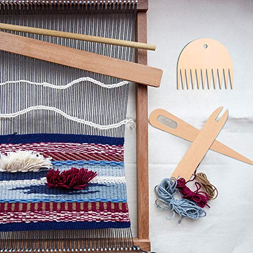 WILLBOND 7 Pcs Wood Weaving Tools Hand Loom Stick Shuttles Comb Needle