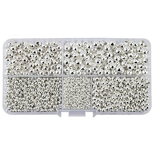 (R) Silver Plated Smooth Round Metal Beads Assorted Size Jumbo Pack 2100 pcs - color: Silver 2100 Pcs Mixed Size