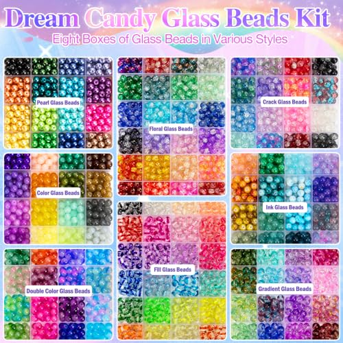 192 Colors 9600pcs 8mm Dream Candy Colorful Series Glass Beads Bracelet Making Kit,8 Box Different Unique Styles Crystal Bead for Making and DIY Crafts - color: 8 Boxes 6mm Round Glass Beads