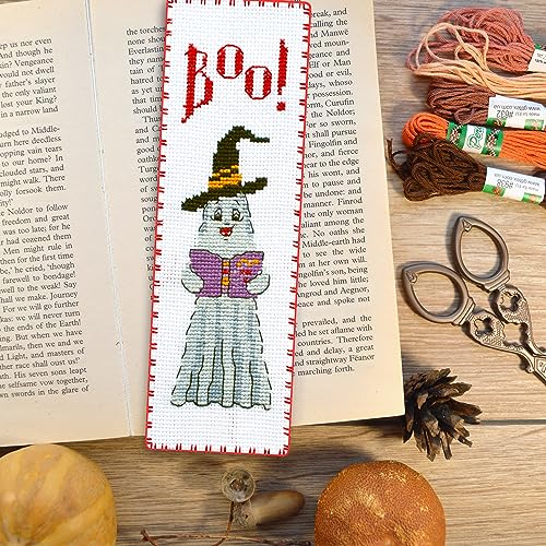 Povitrulya Boo! Halloween Counted Cross Stitch Bookmark Kit - DIY Embroidery Set for Adults - color: Boo!