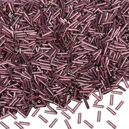 4000pcs Deep Grape Purple Bugle Beads Bulk -Embroidery Beads,Long Tube bead for Jewelry Making, Bracelet Necklaces Supplies,Craft DIY(7x2mm) - color: Deep Grape Purple