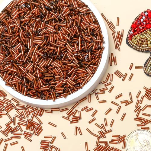 2000pcs Glass Bugle Beads, Tube Beads Bulk, Mini Long Tiny Small Waist Loose Spacer Embroidery Beaded for Bracelets Jewelry Making Sewing, Crafts, 2×6mm, Brown - color: Brown