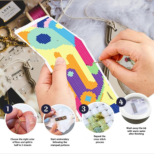 INFUNLY 6pcs Abstract Art DIY Cross Stitch Bookmark Kits for Beginners Creative Colorful Cross Stitch Kit with Instruction Modern Abstract Stamped Embroidery Bookmark Kit for Book Lovers Readers Gift - style: 6pcs Abstract Art