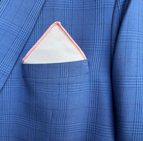 Natural Linen Pocket Squares, Embroidered Contrast Border 3 pcs, Off white - color: A6 (3-pack)