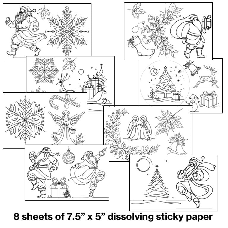 Water Soluble Embroidery Patterns Stabilizers, Stick and Stitch Embroidery Transfers Paper Tear Away Embroidery Stabilizer with Fun Designs for Stitching (Xmas Lines X3) - color: xmas lines X3