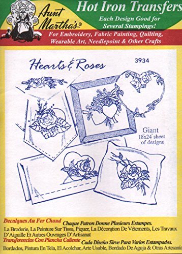 Hearts & Roses Aunt Martha's Hot Iron Embroidery Transfer