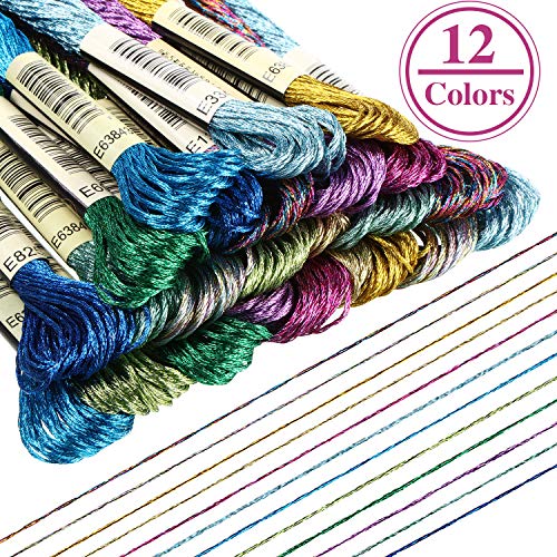WILLBOND 24 Pcs Metallic Embroidery Floss Cotton Stitch Embroidery Thread Skein Threads Glitter Embroidery Thread Cross Stitch Thread for Friendship Bracelets DIY Thread Crafts(Classic Color) - color: Classic Color