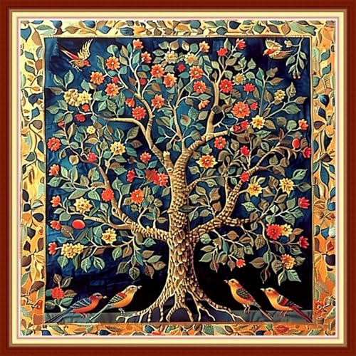 Redxing Stamped Cross Stitch Kits Full Range of Embroidery Starter Kits- Needlepoint Counted Cross Stitch Kits for Beginner Adults 11CT Printed Embroidery Kit-Tree of Life Bird 18x18 inch - color: DIYArtsKit12