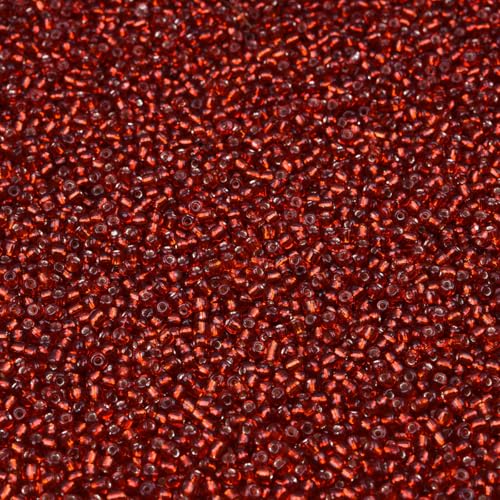 8/0 3mm Tiny Red Silver Lined Glass Seed Beads for Jewelry Making Japanese Round rocailles DIY Craft Approx.1800Pcs - color: Red Silverlined, size: 3mm 8/0