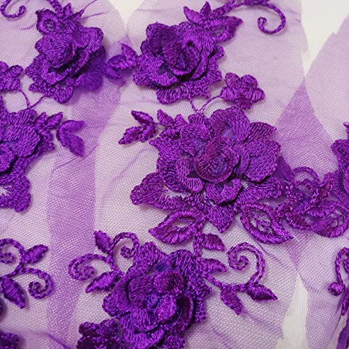 2 Pair 29 * 13cm Red/Pink/Purple/Sky Blue Wedding Dress Lace Shirt Accessories Embroidery Lace Garment Design DIY Accessories (Purple) - color: Purple