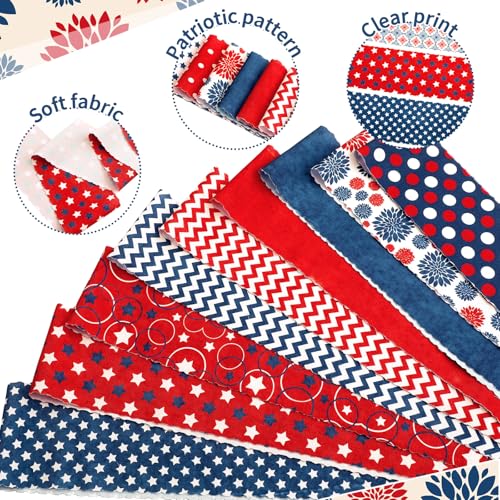 Hosuly 40 Pcs Patriotic Quilting Fabric 2.55" Red White Blue Jelly Fabric - color: 4th of July