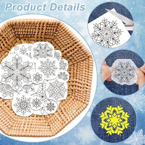 GLOBLELAND 4 Sheets Winter Snowflake Water Soluble Embroidery Pattern - color: Winter Snowflake