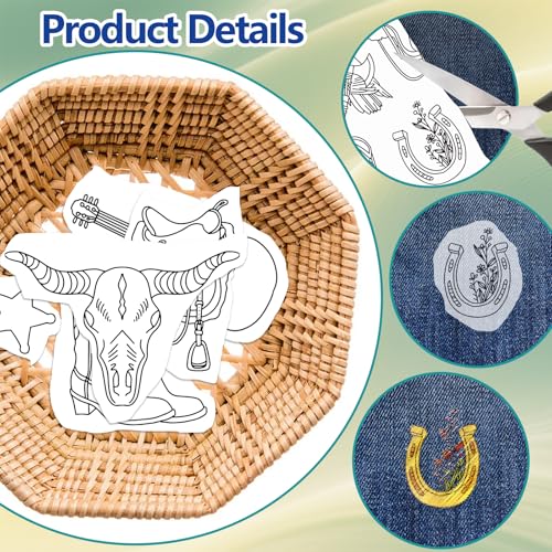 ORIGACH 4 Sheets Water Soluble Embroidery Patterns Stabilizers - Pre-Printed Western Cowboy Cowgirl Designs - Stick & Stitch Embroidery Paper for Hand Sewing Lovers - color: Western Cowboy Cowgirl
