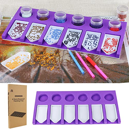 Diamond Painting Accessories Tray Organizer for Diamond Art Kits for Adults, Diamond Art Accessories Tools Kits, Diamond Art Storage Tray for Glitter Rhinestones, Diamond Bead Organizer Tray - color: 6 Slots Trays (Purple)