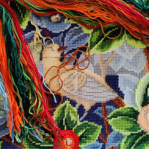 Brvsk Tapestry Embroidery Kit for Adults and Beginners — Bird by William Morris 16″ × 16″ with Clear, Precise Printed Design on Cotton Canvas; Includes 2 Needles, Yarn, and Easy-Read Chart - color: Bird