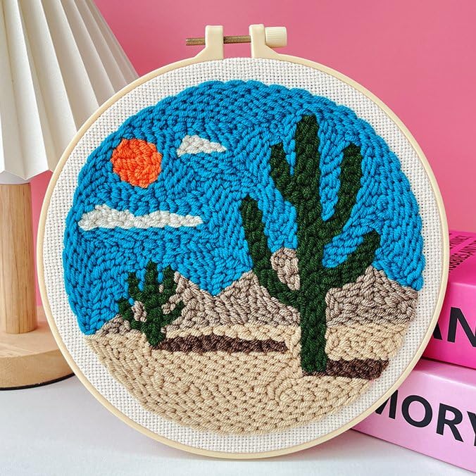 LACHLAND Punch Needle Kit Beginners, Landscape Stitching Kit for Adults&Teens DIY Embroidery Starter Craft with Yarn Needle Tool Easy Hobby Home Decor Gifts for Craft Lover (Cactus) - color: Cactus