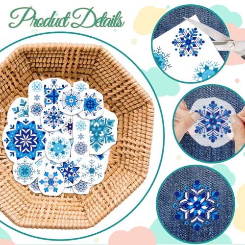 GLOBLELAND 4 Sheets Christmas Snowflake Water Soluble Embroidery Pattern - color: Blue Snowflake