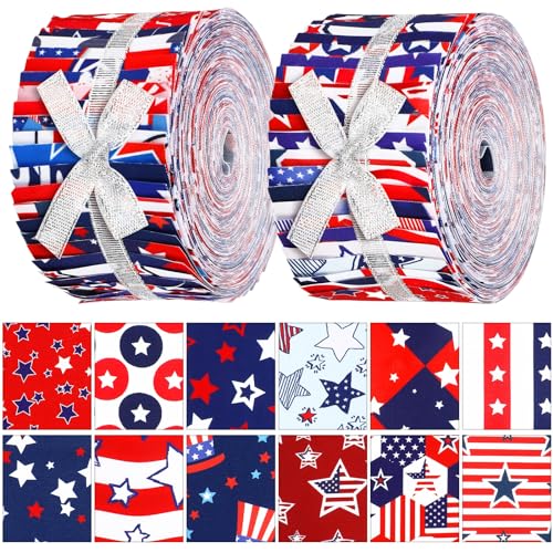 Hosuly 40 Pcs Red White Blue Stars Cotton Jelly Fabric Quilting Strips Roll - color: Flag