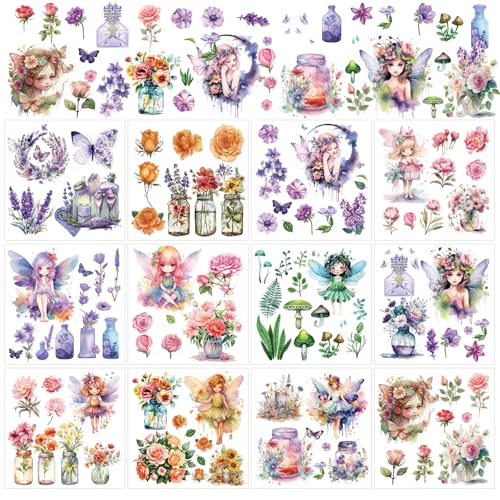 Wxiben 12 Pcs Fairy Flower Rub on Transfers for Crafts and Furniture - style: Fairy