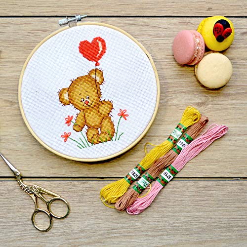 Povitrulya Cross Stitch Kit for Baby Boy “Congratulations!” - Teddy Bear Embroidery Set fors - color: Congratulations!