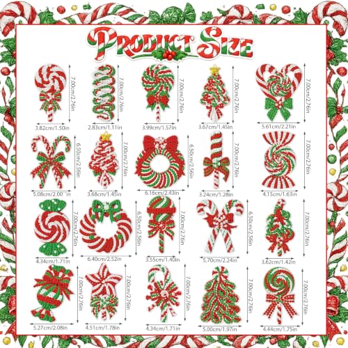 Tondiamo 20 Pcs Christmas Candy Diamond Painting Keychain Kits 5D DIY Diamond Art Pendants Double Sided Hanging Key Chains for Christmas Party Decoration DIY - style: Candy