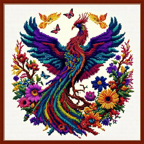 Dimensean Stamped Cross Stitch Kits Full Range of Embroidery Patterns Starter Kits for Beginners Adult DIY Cross Stitches Needlepoint Kits 11CT-Colorful Phoenix 17.7x17.7 inch - color: Pattern Style 03