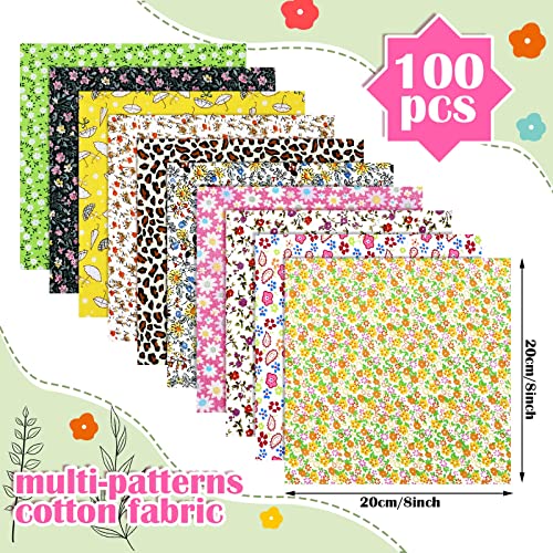 Irenare 100 Pcs 8 x 8 Inches Cotton Fabric Squares Bundle Quilting Fabric - style: Floral