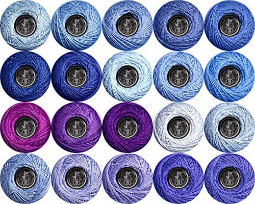 Soft 20 Colors Classic Crochet Thread 20 Pack,100% Cotton (Cornflower Blue-553-3838) - color: Bachelor Blue Series