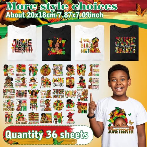 Tellingyou 36 Sheets Juneteenth Iron on Transfer Juneteenth Month Patches Dtf Ready to Press Vinyl Red Green Black Iron on Patch Embroidered for T Shirt Jacket Pillow Covers Backpack Hoodies DIY Decor - style: Black History Month