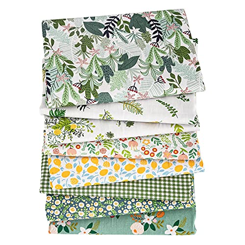 Aubliss 8pcs Fat Quarter Fabric Bundles 20'' x 20'' Cotton Craft Fabric - color: Green Floral