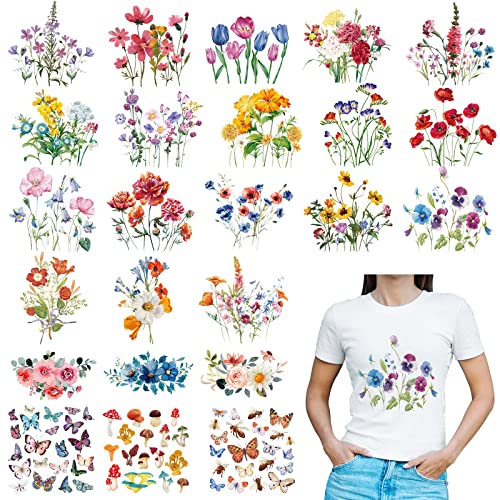 Kisston 24 Sheets Wildflower Iron on Patches for Clothing