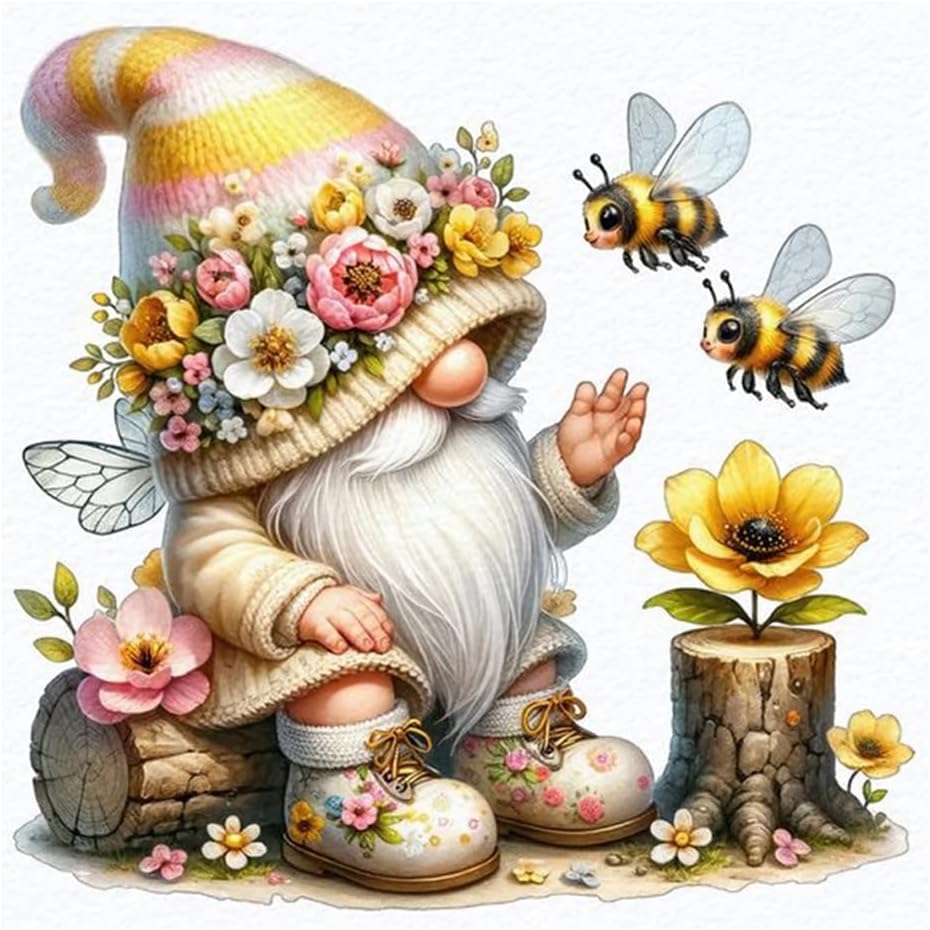Gnome Stamped Cross Stitch Kits Gnome Cross Stitch Patterns,Bee Dimensions Cross Stitch Kits Embroidery Kit Arts and Crafts for Beginners 13.7x13.7 inches - color: D051