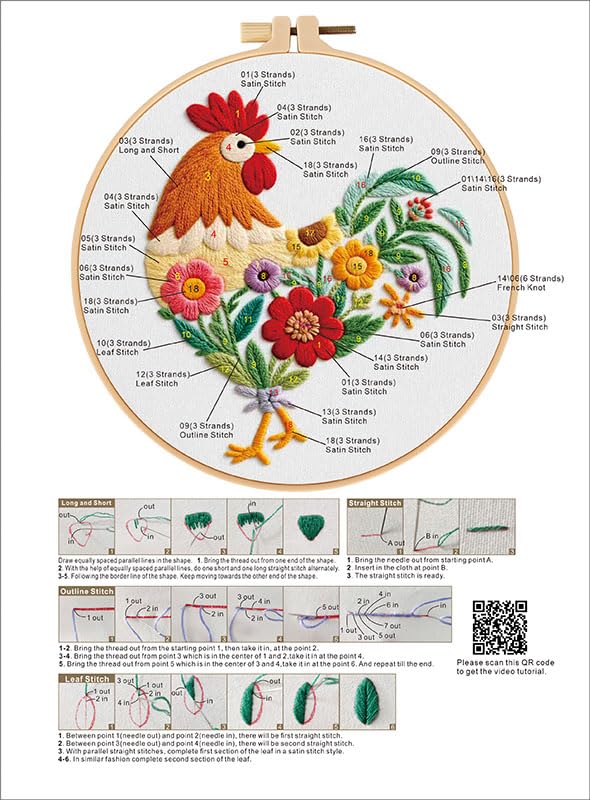 Haootadiy Beginner Embroidery Kit for Adults, Easy Cross Stitch Kit for Beginners and Adults, Full Embroidery Hoop Kit with Needles and Thread Included (Pattern 12) - color: Pattern 12