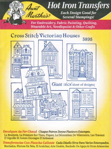 Aunt Martha's Hot Iron Embroidery Transfer 3895 Cross Stitch Victorian Houses