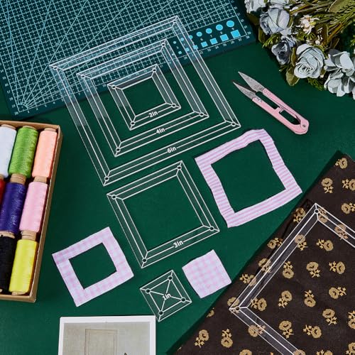 NBEADS 6Pcs Acrylic Quilting Templates Set, Square Cutting Ruler Template with Hinged Rings Transparent Sewing Guides 1.5x1.5 inch to 6.5x6.5 inch for Fabric Marking and Craft Design - style: Square