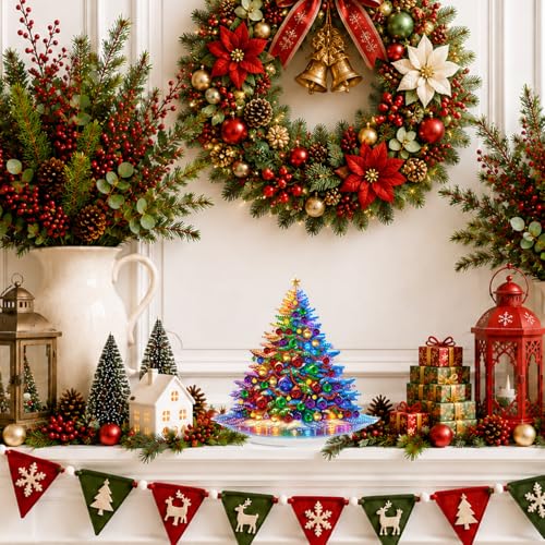 Eiflow Christmas Tabletop Diamond Art Kit for Adults DIY Tabletop Diamond Art Painting Ornament with Stand, Acrylic Stand Up Gem Painting Board Kit (Christmas Tree) - color: Christmas Tree