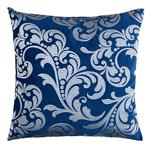 Embroidery Blue Velvet Throw Pillow Cover, Merry Christmas Series Silver Floral Luxury Soft Fuzzy Cozy Warm Slik Gift Square Couch Cushion Pillow Case 20 x 20 Inch, Cover Only - color: Silver Floral