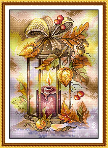 CaptainCrafts New Cross Stitch Kits Embroidery Kit Full Range Pre-Printed and Counted Fabrics Kits for Adults Beginners Home Decor (Stamped 11CT, Autumn Lantern) - color: Autumn lantern, size: Stamped 11CT