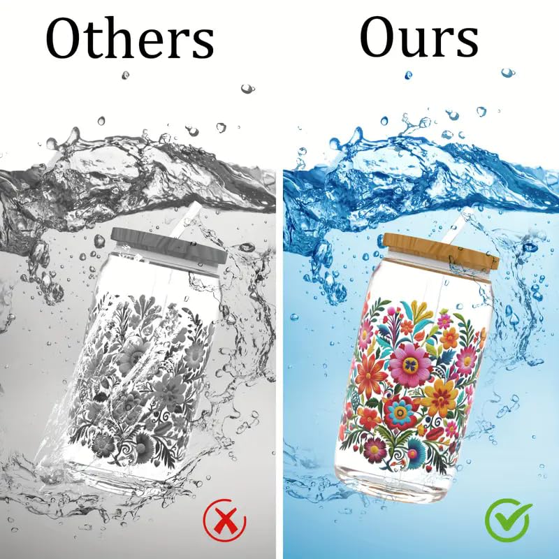4pcs Mexican Floral Floral Leaf UV DTF Cup Wraps Transfer Waterproof Sticker for Glass Cups Furniture Craft DIY Crafts，Rub on Transfer Stickers for DIY Water Bottle Laptop Decal Wood Car