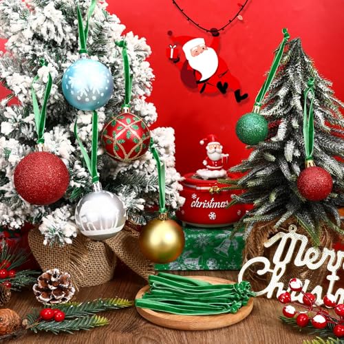 JUNEBRUSHS 120Pcs Velvet Christmas Ornament Ribbon Hangers, Hand Tied Green Velvet Ornament String Loops for Christmas Tree Decorations - color: Green