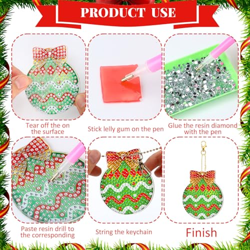Tondiamo 20 Pcs Christmas Diamond Painting Keychain Kits 5D DIY Diamond Art Pendants Double Sided Hanging Key Chains for Christmas Party Decoration DIY(Green Balls) - style: Green Balls