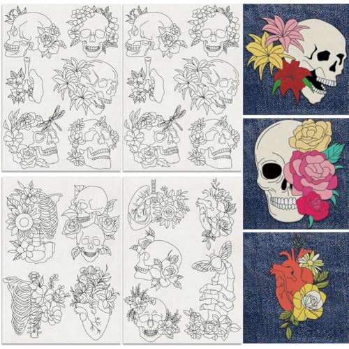 21Pcs Floral Skull Halloween Water Soluble Hand Sewing Stabilizer