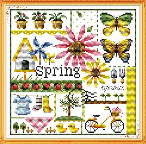 Awesocrafts Unstamped Cross Stitch Kits, Four Seasons of Spring Easy Patterns Cross Stitching Embroidery Kit Supplies, Stamped or Counted (Spring, Counted) - color: Spring, size: Counted