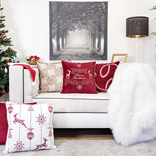 Embroidery Linen Throw Pillow Cover, Merry Christmas Series Holiday Flow Luxury Soft Fuzzy Cozy Warm Slik Gift Square Couch Cushion Pillow Case 20 x 20 Inch, Cover Only - color: U1-holiday Flow