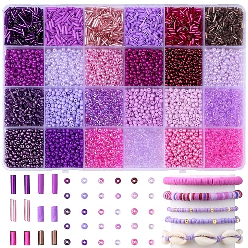 LAIDANLA 7500pcs Purple Glass Seed & Bugle Tube Beads Kit for Jewelry Making - color: Purple