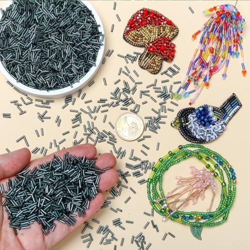 4200pcs Glass Bugle Beads, Mini Long Tube Seed Beads Bulk, Tiny Small Loose Spacer Embroidery Beaded for Bracelets Jewelry Making Sewing, Crafts, Christmas Ornaments, 2×6mm, Gray - color: Gray
