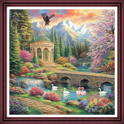 Funchey Counted Cross Stitch Kits for Adults Needlepoint Kits Unprinted Cross Stitching Embroidery Kit 11CT Cross Stitch Supplies-Wonderland Scenery 18x18 inch - color: ArtsKit14