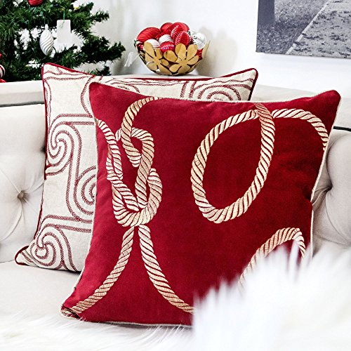 Embroidery Red Velvet Throw Pillow Cover, Merry Christmas Series Gift Knot Luxury Soft Fuzzy Cozy Warm Slik Gift Square Couch Cushion Pillow Case 20 x 20 Inch, Cover Only - color: U4-gift Knot Red