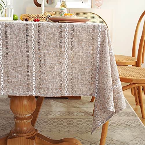 Chassic 60 x 104 inches Farmhouse Style Linen tablecloths, Wrinkle Resistant Washable Dining Room Table Cloths for 6 Foot Rectangle Tables - Hemstitch Light Coffee - color: Hemstitch Light Coffee, size: 104" x 60" (Rectangular)